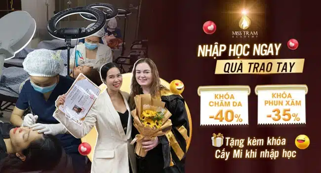 Miss Tram Academy địa điểm spa chăm sóc da và phun xăm thẩm mỹ chuyên nghiệp với các gói dịch vụ ưu đãi.