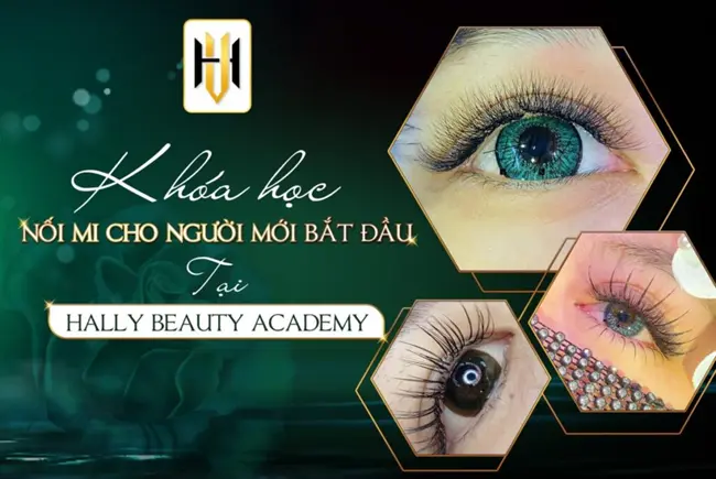 Khoá học nối mi cho người mới bắt đầu tại Học Viện Thẩm Mỹ Hally Beauty Academy.