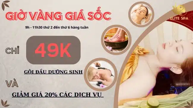 Gội đầu dưỡng sinh Elite cung cấp nhiều dịch vụ làm đẹp với nhiều chương trình ưu đãi.