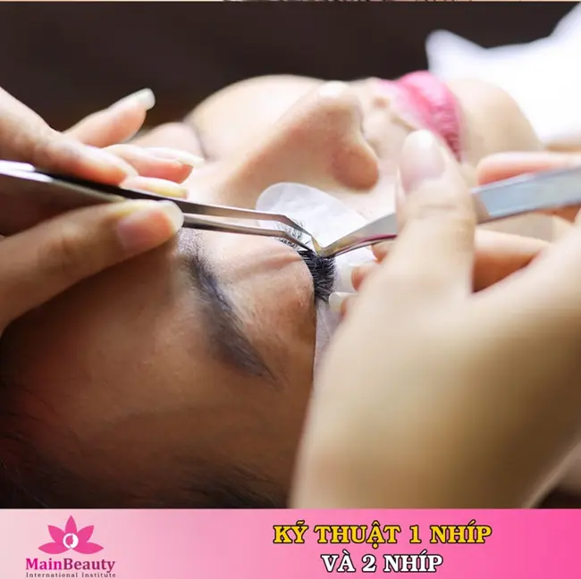 Kỹ thuật gắn mi 1 nhíp và 2 nhíp khéo léo, chuyên nghiệp. | Nguồn: Trung Tâm Đào Tạo Thẩm Mỹ MAINBEAUTY