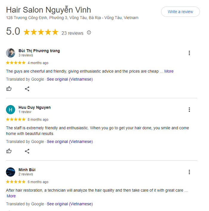 Đánh giá cao về Hair Salon Nguyễn Vinh | Nguồn Internet