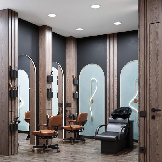 Salon làm tóc mang phong cách cổ điển với không gian vừa và nhỏ.